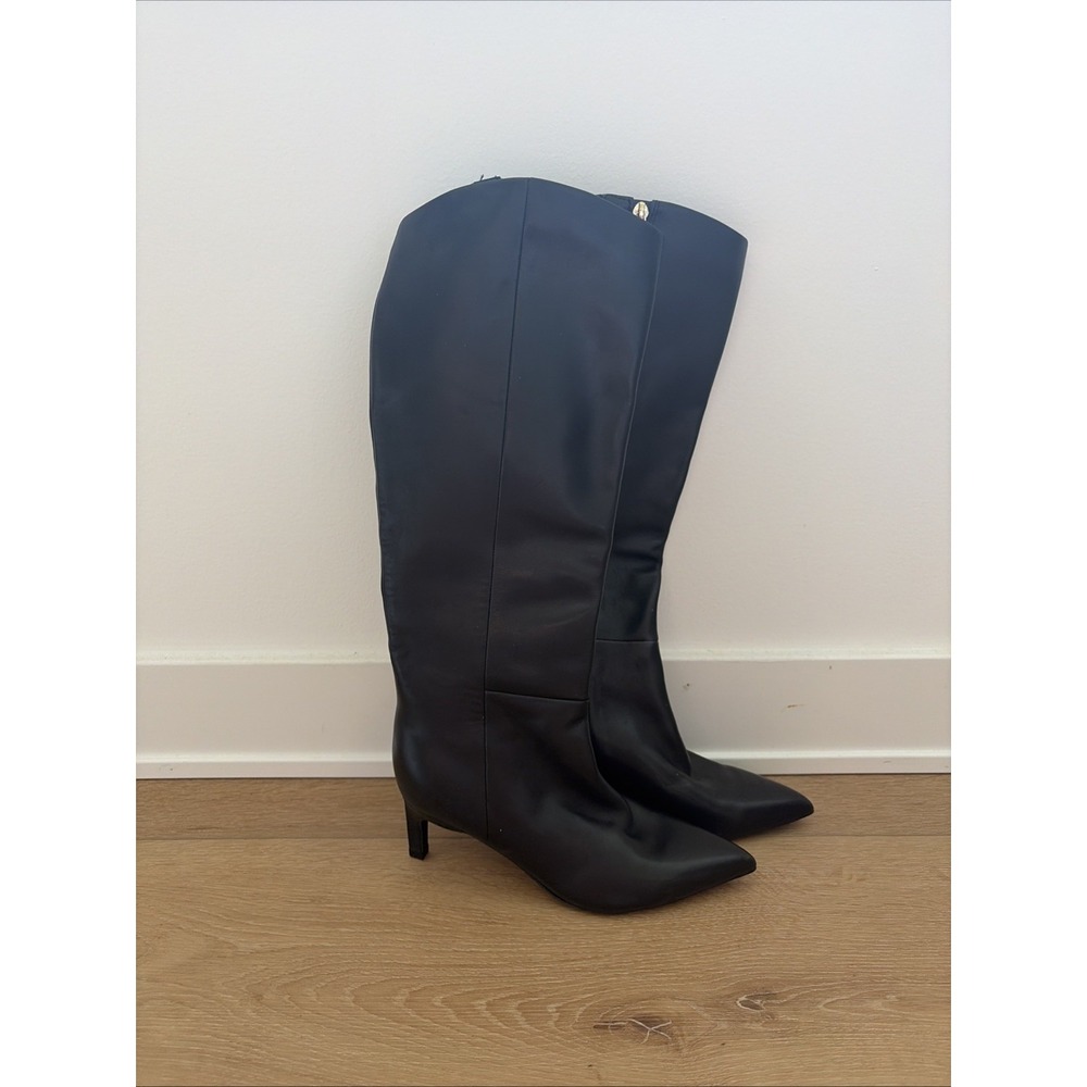 Marc Fisher Black Tall Knee High Pointy Toe Leather Boots Size 6.5